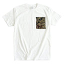 Black & Gold Dragon Ed. 05 Kimono Pocket T-Shirt with a pocket of vintage Nishijin-ori kimono silk, with a coiling gold dragon on black, view 3