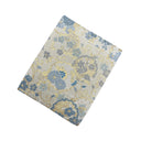 Blue Hanamaru Karakusa Ed. 01 Kimono Pocket T-Shirt with a pocket of vintage Nishijin-ori kimono silk, with blue flower roundels and golden scrolling vines