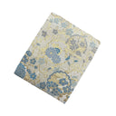 Blue Hanamaru Karakusa Ed. 02 Kimono Pocket T-Shirt with a pocket of vintage Nishijin-ori kimono silk, with blue flower roundels and golden scrolling vines