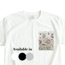 Ivory Four Guardian Beasts Ed. 04 Kimono Pocket T-Shirt with a pocket of vintage Nishijin-ori kimono silk, with the four guardian beasts: tiger, phoenix, tortoise and dragon, view 2