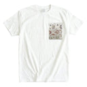 Ivory Four Guardian Beasts Ed. 04 Kimono Pocket T-Shirt with a pocket of vintage Nishijin-ori kimono silk, with the four guardian beasts: tiger, phoenix, tortoise and dragon, view 3