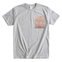 Pink Lucky Treasures Ed. 01 Kimono Pocket T-Shirt with a pocket of vintage Nishijin-ori kimono silk, with lucky treasures, fans and plum blossoms on pink, view 5