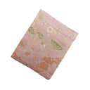 Pink Lucky Treasures Ed. 03 Kimono Pocket T-Shirt with a pocket of vintage Nishijin-ori kimono silk, with lucky treasures, fans and plum blossoms on pink