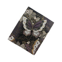 Purple Butterfly Garden Ed. 01 Kimono Pocket T-Shirt with a pocket of vintage Nishijin-ori kimono silk, with large butterflies over leaves and small blossoms
