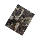 Purple Butterfly Garden Ed. 02 Kimono Pocket T-Shirt with a pocket of vintage Nishijin-ori kimono silk, with large butterflies over leaves and small blossoms