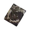 Purple Butterfly Garden Ed. 03 Kimono Pocket T-Shirt with a pocket of vintage Nishijin-ori kimono silk, with large butterflies over leaves and small blossoms
