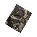Purple Butterfly Garden Ed. 05 Kimono Pocket T-Shirt with a pocket of vintage Nishijin-ori kimono silk, with large butterflies over leaves and small blossoms