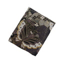 Purple Butterfly Garden Ed. 06 Kimono Pocket T-Shirt with a pocket of vintage Nishijin-ori kimono silk, with large butterflies over leaves and small blossoms