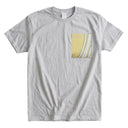 Golden Autumn Kimono Pocket T-Shirt with a pocket of vintage kimono silk in a green and gold ryusui flowing-water pattern, view 8