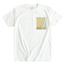 Golden Autumn Kimono Pocket T-Shirt with a pocket of vintage kimono silk in a green and gold ryusui flowing-water pattern, view 6