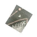 Old Japan Kimono Pocket T-Shirt with a pocket of vintage kimono silk, with soft gray shibori tie-dye and coral accents