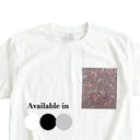 Hana Echo Ed. 01 Kimono Pocket T-Shirt with a pocket of vintage kimono silk, with a rose, plum and amber peony arabesque, view 2
