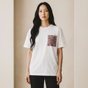 Hana Echo Ed. 01 Kimono Pocket T-Shirt with a pocket of vintage kimono silk, with a rose, plum and amber peony arabesque, view 3