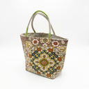 Golden Elegance obi handbag made from a vintage Japanese obi, with a large gold and blue-green flower medallion