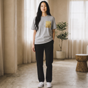 Nishijin Luxe Ed. 02 Kimono Pocket T-Shirt with a pocket of vintage Nishijin-ori kimono silk, with hanamaru flower circles on gold, view 6