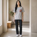 Soft Heritage Kimono Pocket T-Shirt with a pocket of vintage kimono silk, with a single blooming botan peony, view 5