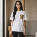 Nishijin Luxe Ed. 01 Kimono Pocket T-Shirt with a pocket of vintage Nishijin-ori kimono silk, with hanamaru flower circles on gold, view 3