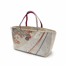 Upcycled Charm obi handbag made from a vintage Japanese obi, with red, blue and ivory peonies swept in gold, view 6