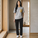 Golden Weave Ed. 01 Kimono Pocket T-Shirt with a pocket of vintage Nishijin-ori kimono silk in a golden shippo seven-treasures lattice, view 5