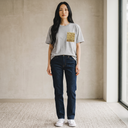Nishijin Luxe Ed. 01 Kimono Pocket T-Shirt with a pocket of vintage Nishijin-ori kimono silk, with hanamaru flower circles on gold, view 8