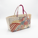 Upcycled Charm obi handbag made from a vintage Japanese obi, with red, blue and ivory peonies swept in gold, view 4