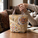 Sacred Brocade obi handbag made from a vintage Japanese obi, with floral roundels and scrolling vines, view 3