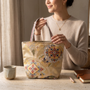 Sacred Brocade obi handbag made from a vintage Japanese obi, with floral roundels and scrolling vines, view 2