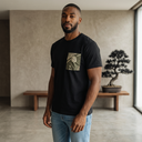 Kyoto Mood Kimono Pocket T-Shirt with a pocket of vintage kimono silk, with a charcoal kanoko fawn-spot pattern, view 4