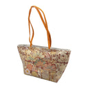 Amber Chrysanthemum obi bag made from a vintage Japanese obi, with gold, white and orange chrysanthemums and leaves on russet and charcoal, view 3