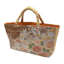 Amber Phoenix obi bag made from a vintage Japanese obi, with a phoenix among peonies and chrysanthemums on amber and silver