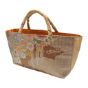 Amber Phoenix obi bag made from a vintage Japanese obi, with a phoenix among peonies and chrysanthemums on amber and silver, view 3