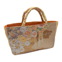 Amber Phoenix obi bag made from a vintage Japanese obi, with a phoenix among peonies and chrysanthemums on amber and silver, view 4