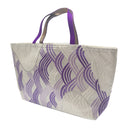 Amethyst Waves obi bag made from a vintage Japanese obi, with layered purple wave arcs over silver seigaiha panels