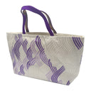 Amethyst Waves obi bag made from a vintage Japanese obi, with layered purple wave arcs over silver seigaiha panels, view 3
