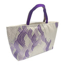 Amethyst Waves obi bag made from a vintage Japanese obi, with layered purple wave arcs over silver seigaiha panels, view 4