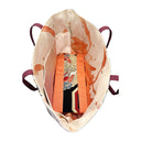 Cocoa Blossom obi bag made from a vintage Japanese obi, with dense silver, gold and blue blossoms on chocolate brown, view 6