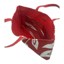 Crimson Leaves obi bag made from a vintage Japanese obi, with large white and pale grey stylized leaves on deep red, view 5