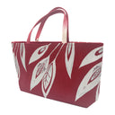 Crimson Leaves obi bag made from a vintage Japanese obi, with large white and pale grey stylized leaves on deep red