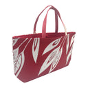 Crimson Leaves obi bag made from a vintage Japanese obi, with large white and pale grey stylized leaves on deep red, view 2