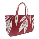 Crimson Leaves obi bag made from a vintage Japanese obi, with large white and pale grey stylized leaves on deep red, view 4