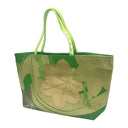 Emerald Ivy obi bag made from a vintage Japanese obi, with large gold and silver ivy leaves and curving vines on emerald green