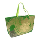 Emerald Ivy obi bag made from a vintage Japanese obi, with large gold and silver ivy leaves and curving vines on emerald green, view 2
