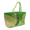 Emerald Ivy obi bag made from a vintage Japanese obi, with large gold and silver ivy leaves and curving vines on emerald green, view 4