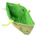 Emerald Ivy obi bag made from a vintage Japanese obi, with large gold and silver ivy leaves and curving vines on emerald green, view 5