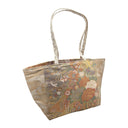 Gilded Cranes obi bag made from a vintage Japanese obi, with cranes flying over peonies, chrysanthemums and irises on gold, view 2