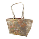 Gilded Cranes obi bag made from a vintage Japanese obi, with cranes flying over peonies, chrysanthemums and irises on gold, view 3