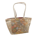 Gilded Cranes obi bag made from a vintage Japanese obi, with cranes flying over peonies, chrysanthemums and irises on gold, view 4