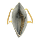 Gilded Seigaiha obi bag made from a vintage Japanese obi, with overlapping gold and grey green seigaiha arches, view 6
