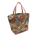 Golden Kikko obi bag made from a vintage Japanese obi, with cranes, pines and chrysanthemums over golden hexagons, view 2