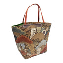 Golden Kikko obi bag made from a vintage Japanese obi, with cranes, pines and chrysanthemums over golden hexagons, view 4